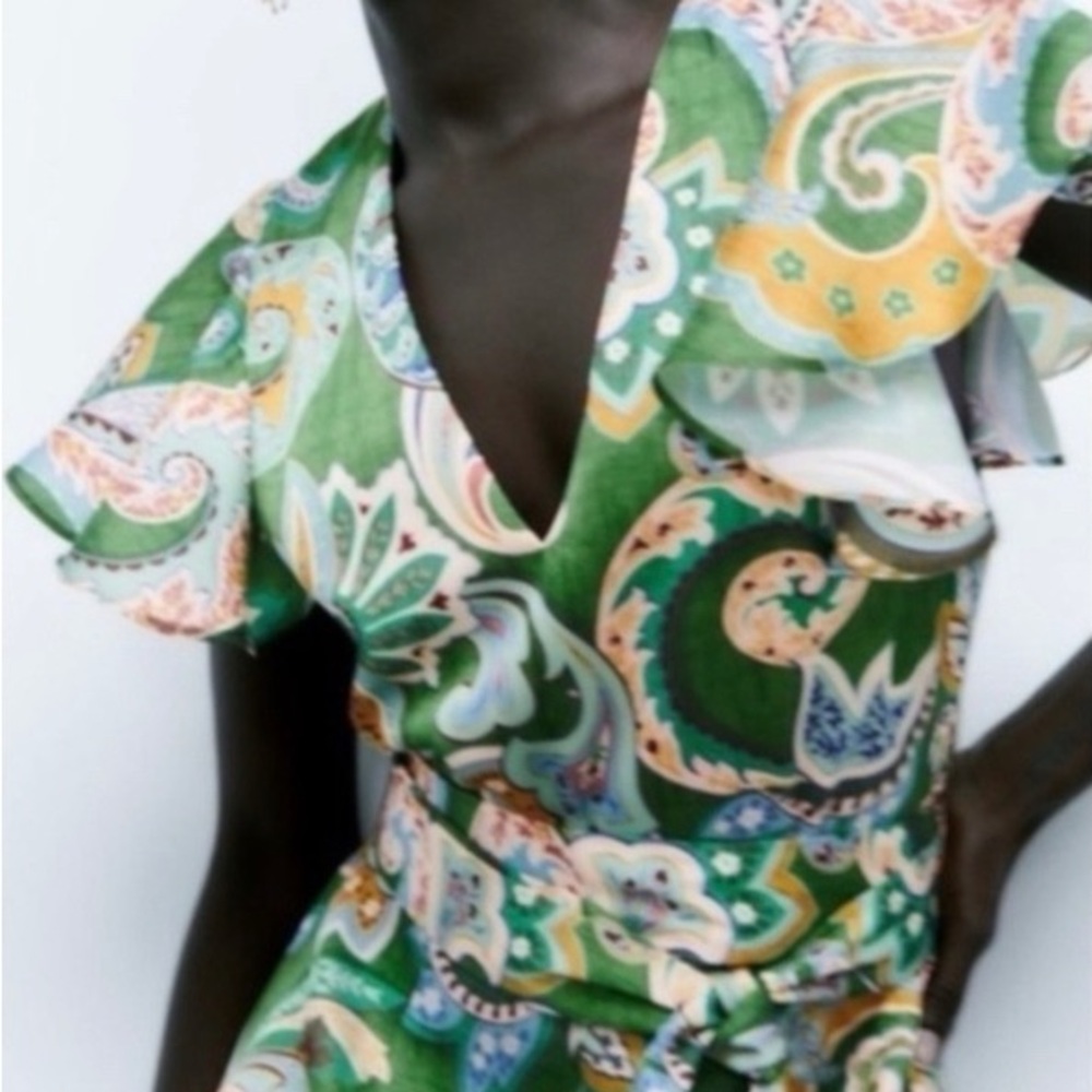 ZARA Green Paisley BOHO Belted Wide-Leg Jumpsuit Size Small NWT 🍃 - Picture 3 of 10